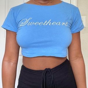 ‘Tindy Crop Top in Blue Sweetheart Embro’ Motel Rocks
